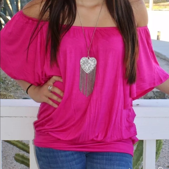 NEW fuchsia off shoulder top XL - Picture 1 of 15